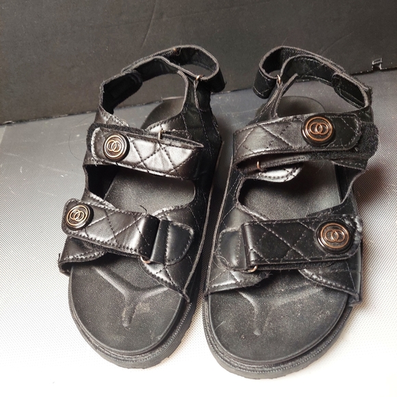 Black quilted chunky adjustable strap sandal faux leather, comfy city walkers 9m - Picture 2 of 6